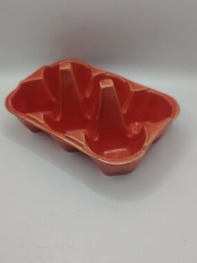 Pale Red Ceramic 6 Egg Holder Dish